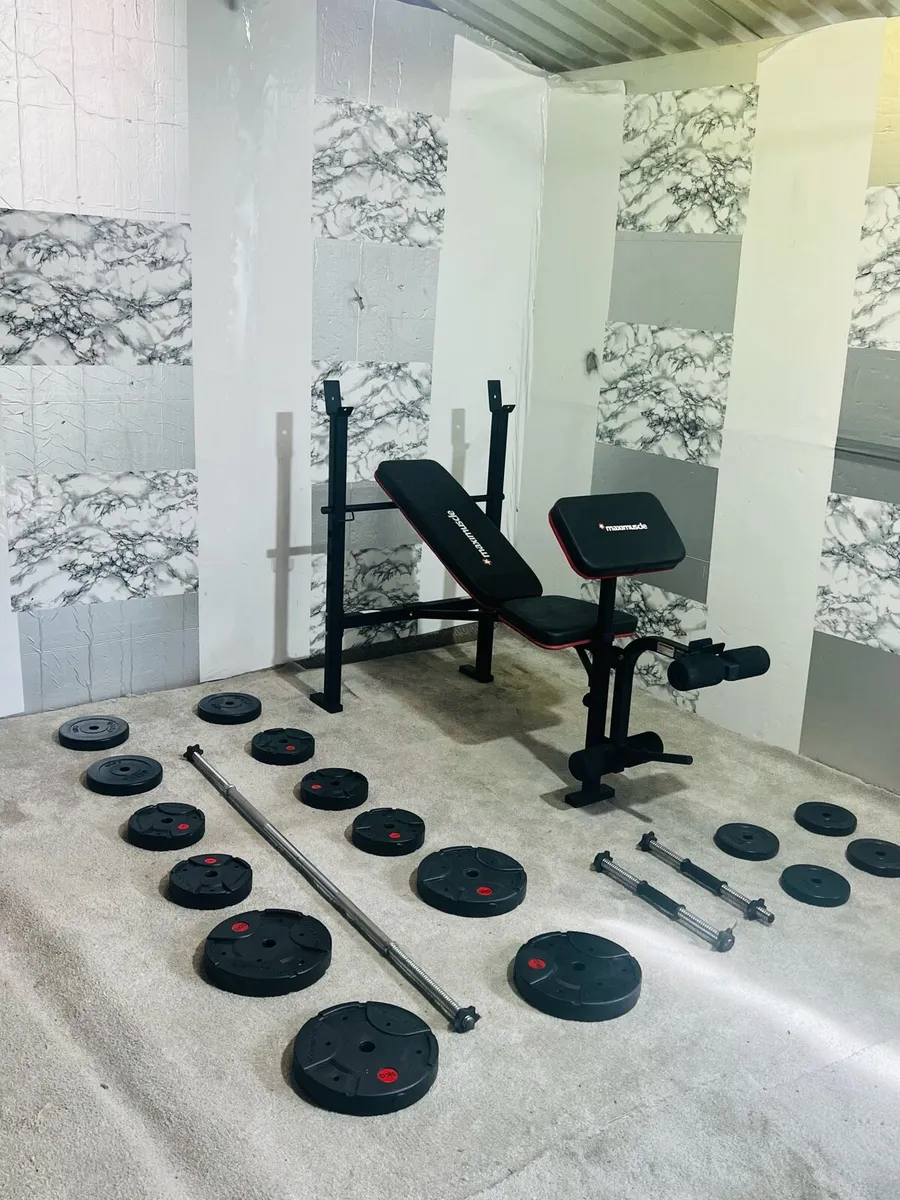 Maximucle bench 50Kg weight barbell dumbbells - Image 1