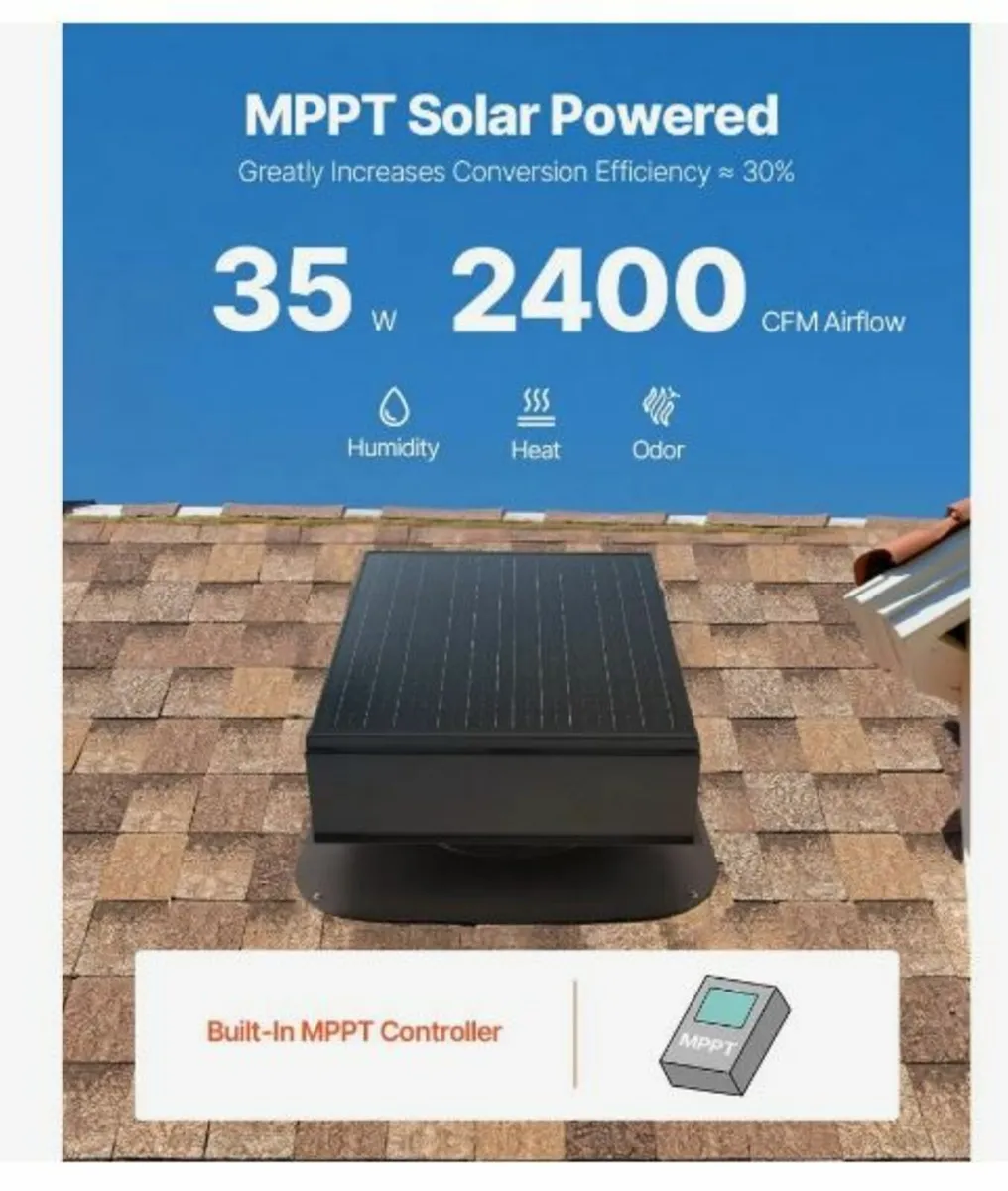 Roof Attic Exhaust Fan, 35W Smart Solar Roof - Image 2