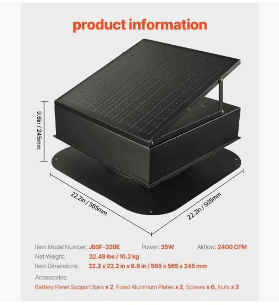 Roof Attic Exhaust Fan, 35W Smart Solar Roof - Image 4