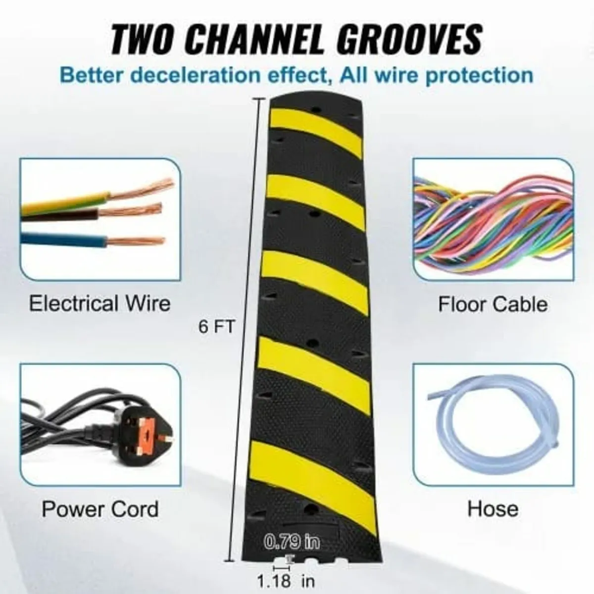 2PCs Rubber Speed Hump 183 x 30 x 4.5 cm, 2 Channe - Image 2