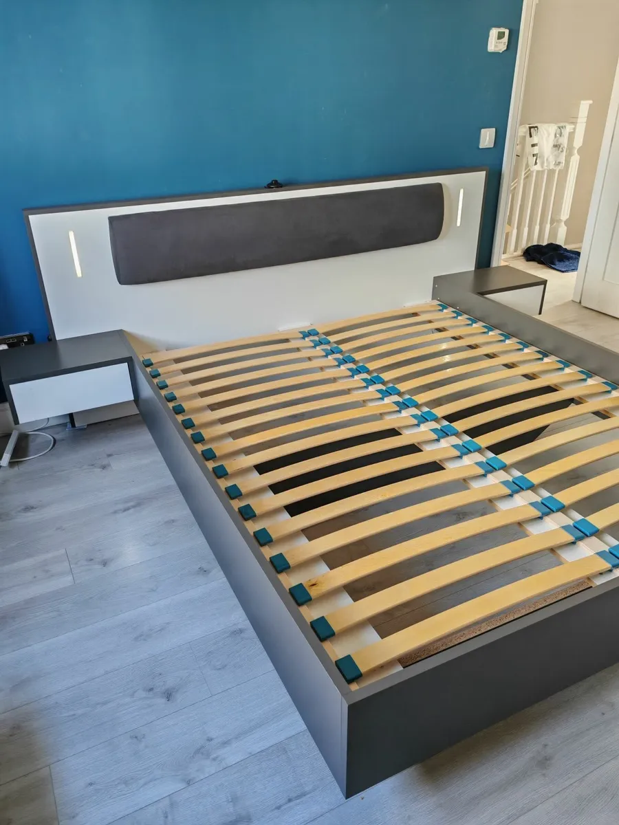 King Bed with drawers, back rest pillow, LED - Image 1