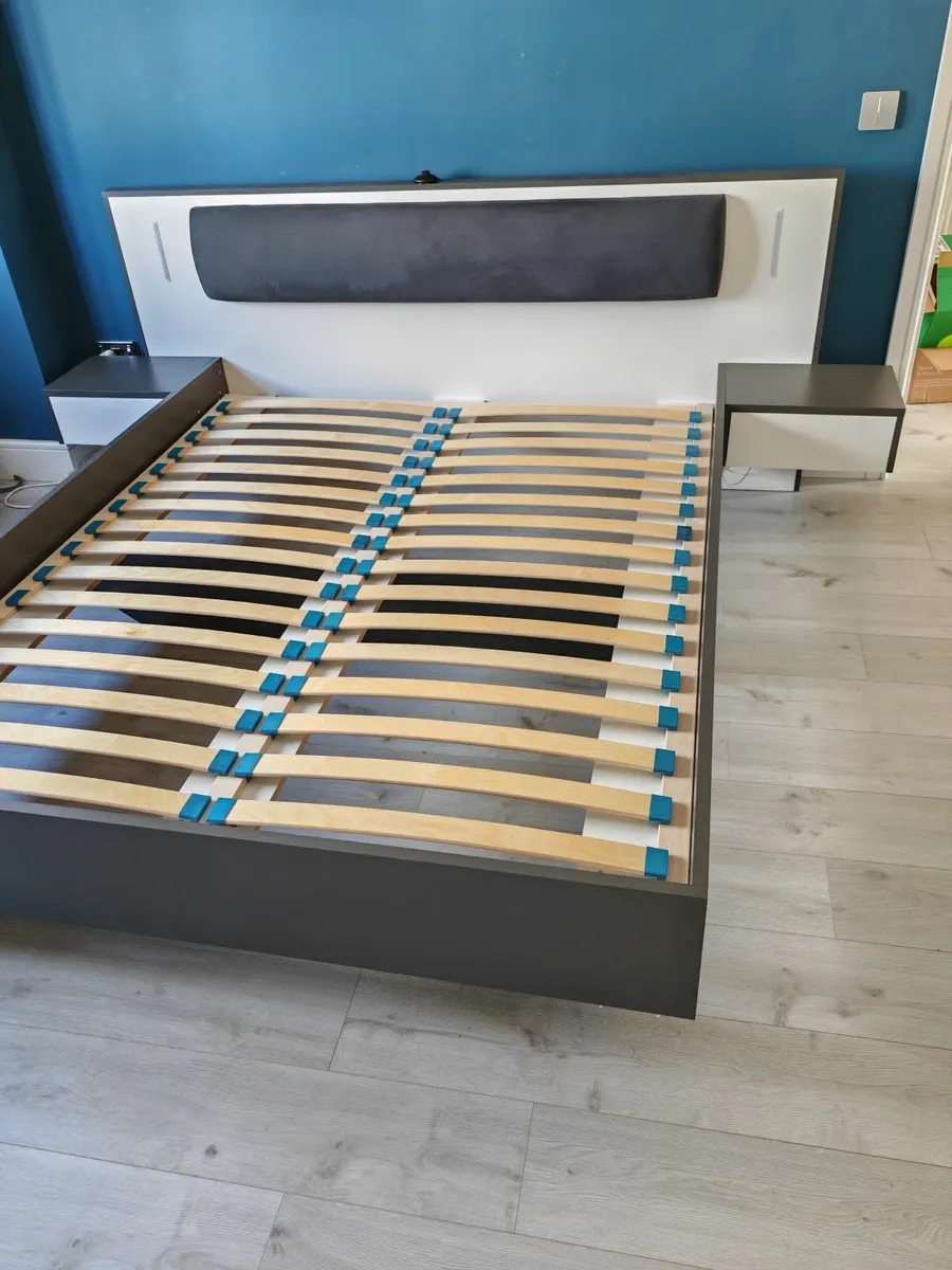 King Bed with drawers, back rest pillow, LED - Image 2