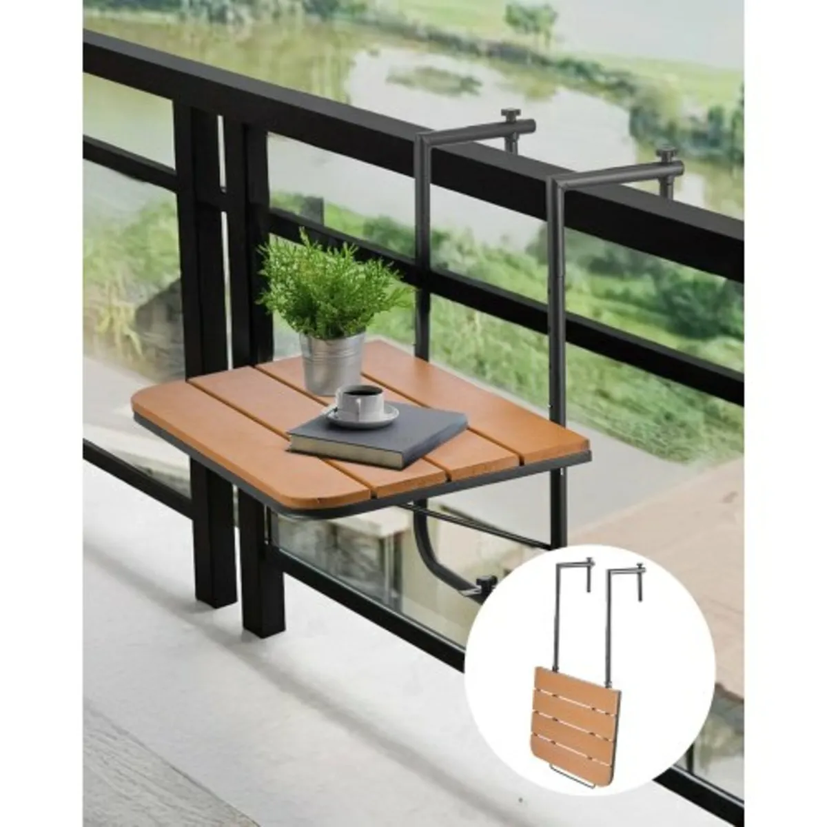 Balcony Hanging Table 25 x 24 in Patio Railing Bar - Image 1