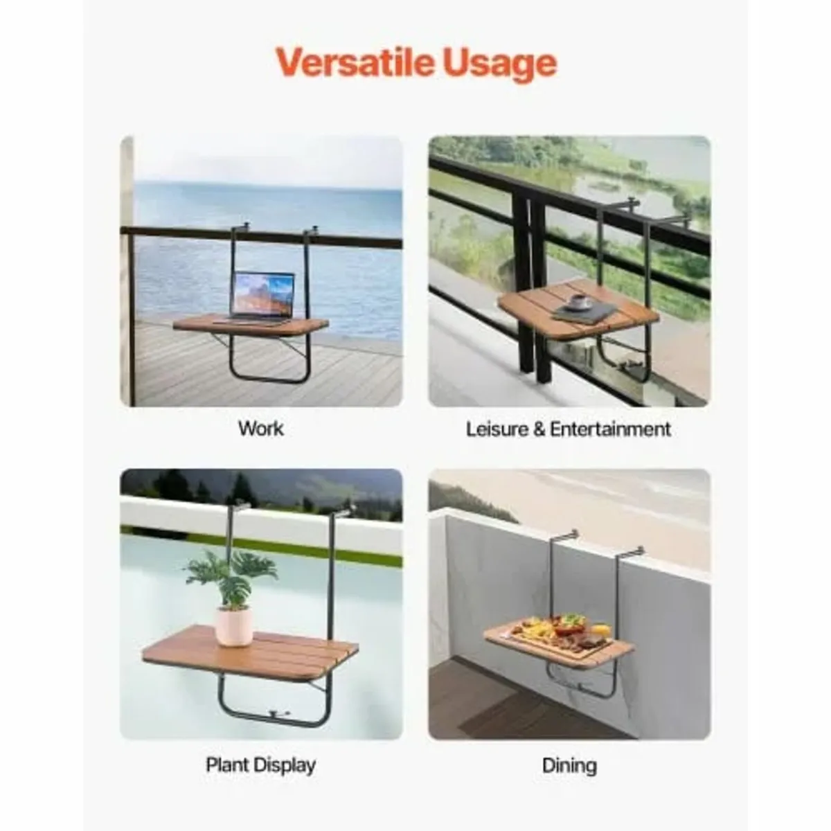 Balcony Hanging Table 25 x 24 in Patio Railing Bar - Image 4
