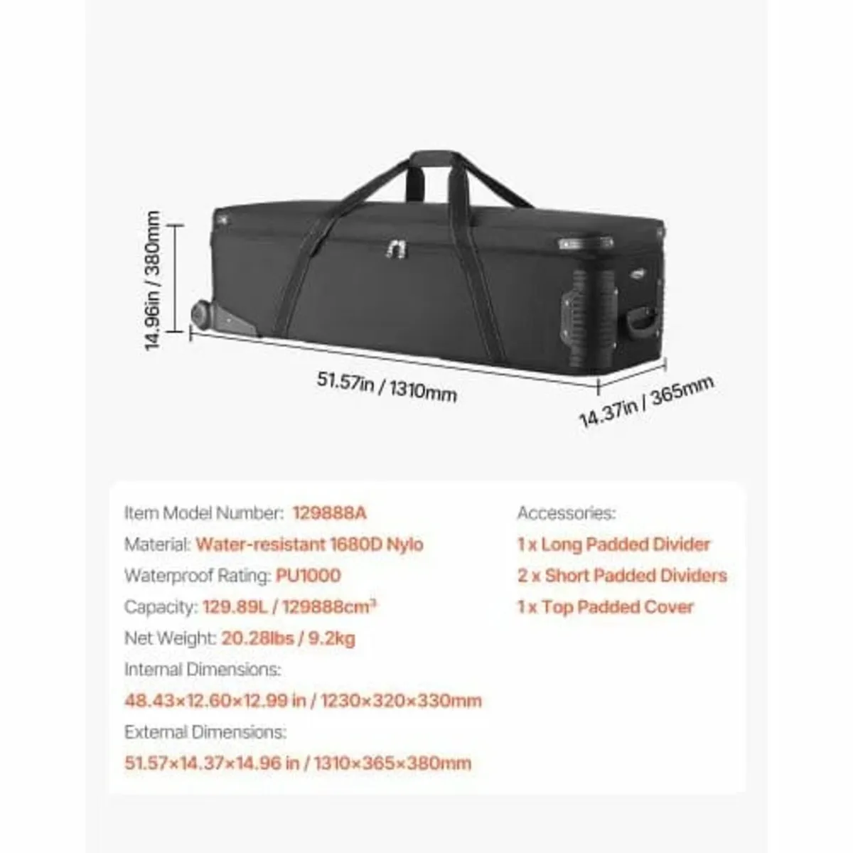 Studio Equipment Trolley Case 131x36.5x38cm (51.57 - Image 2