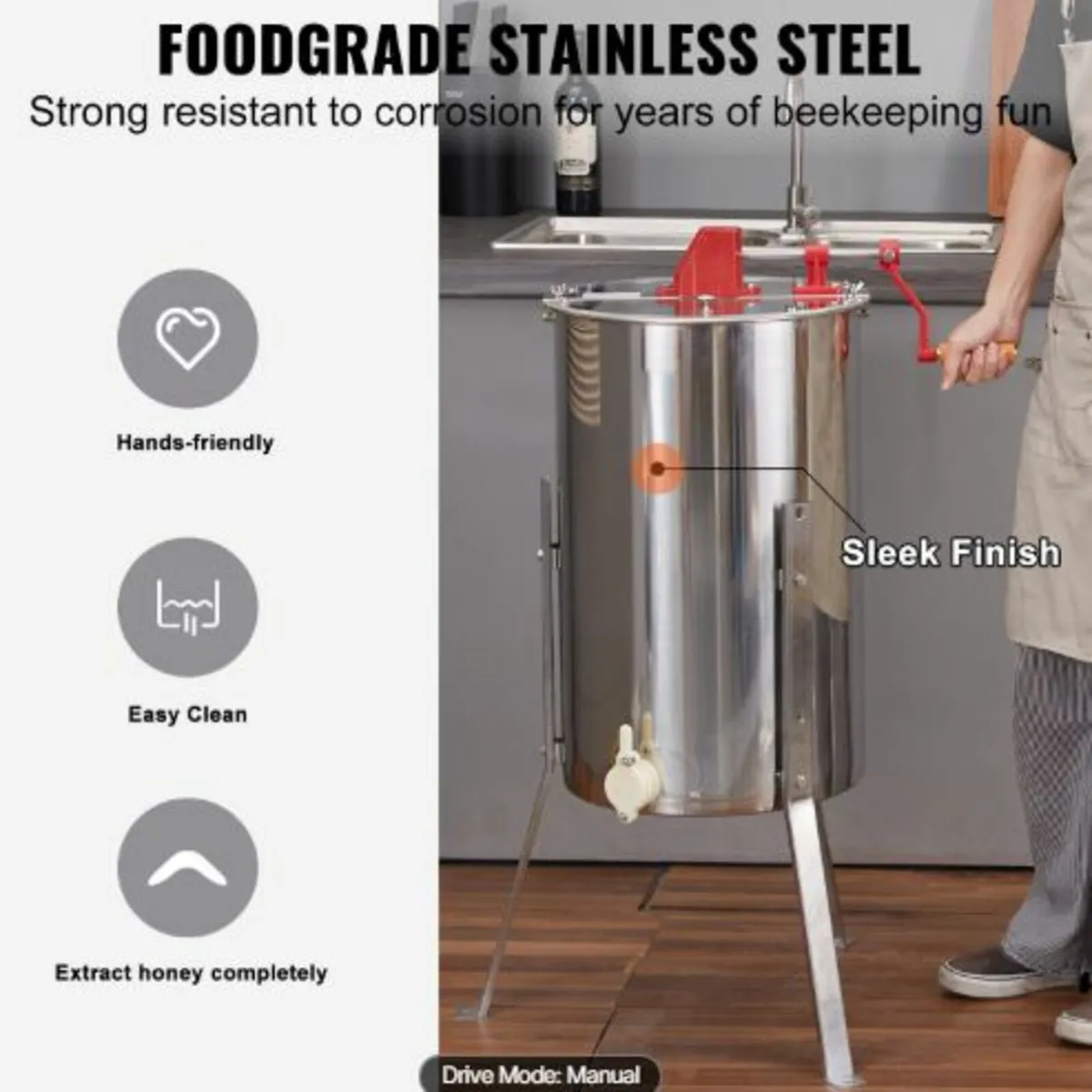 Manual Honey Extractor, 2/4 Frames Honey Spinner - Image 3