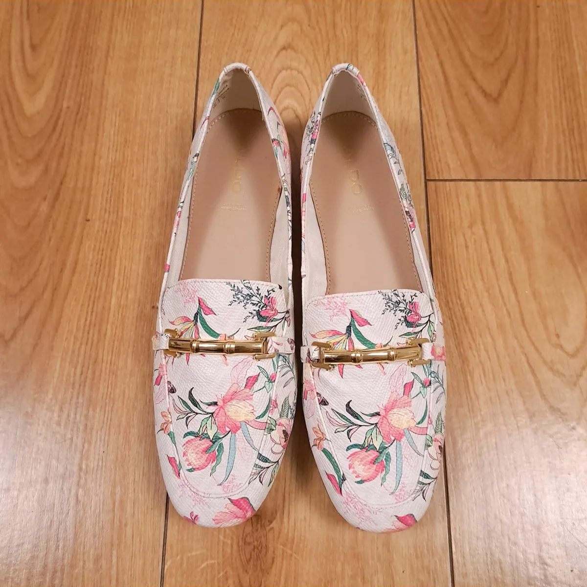Aldo White Pink Floral Print Loafers Flats 5UK - Image 4