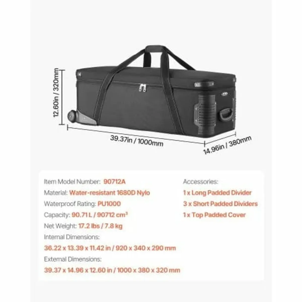 Studio Equipment Trolley Case 100x38x32cm (39.37 x - Image 4