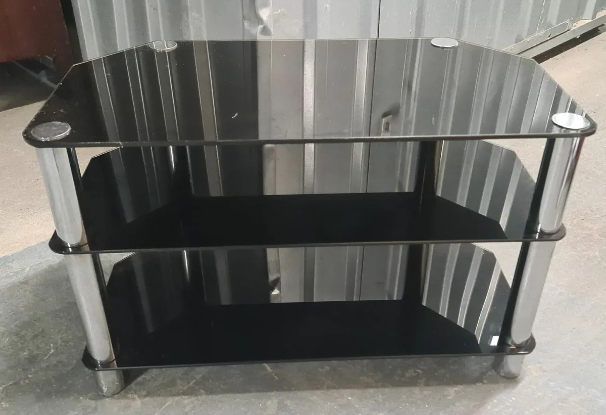 Black Glass TV / Media Stand – 3 Tiers Chrome Legs - Image 1