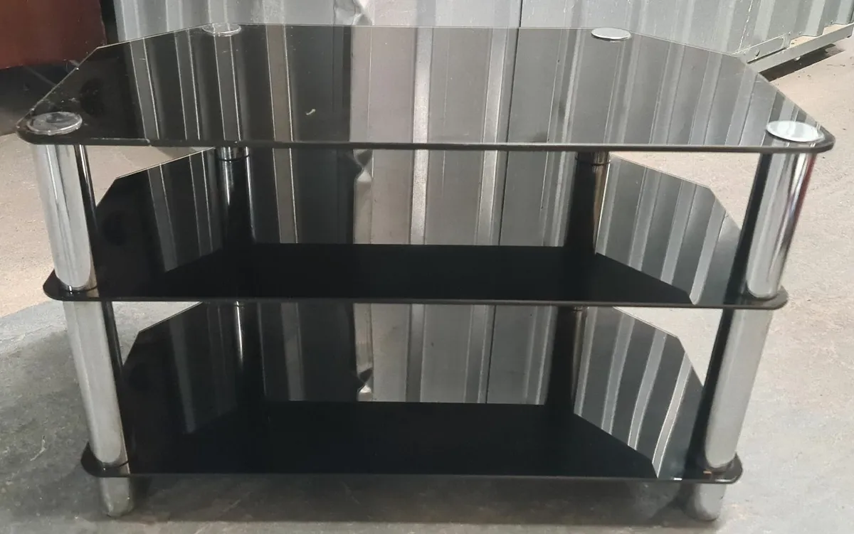 Black Glass TV / Media Stand – 3 Tiers Chrome Legs - Image 3