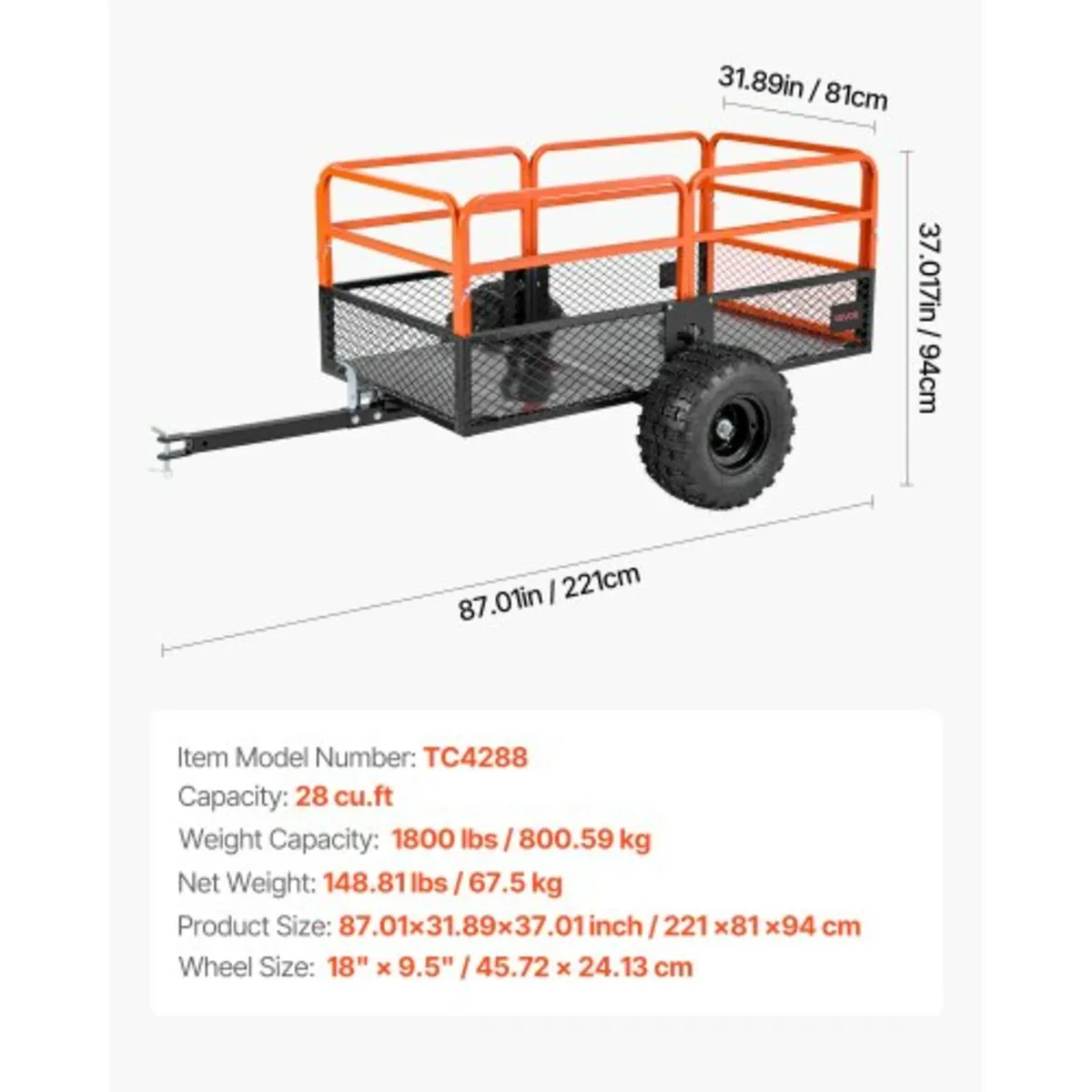 Dump Trailer 1800 lbs 28 Cu. Ft Tow Behind Steel G - Image 2
