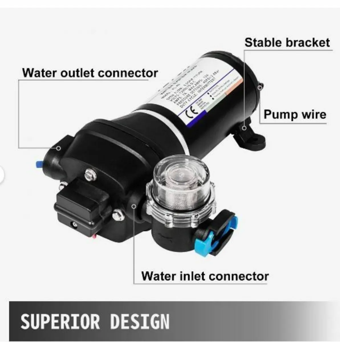 Water Pressure Diaphragm Pump, 12V - Image 3