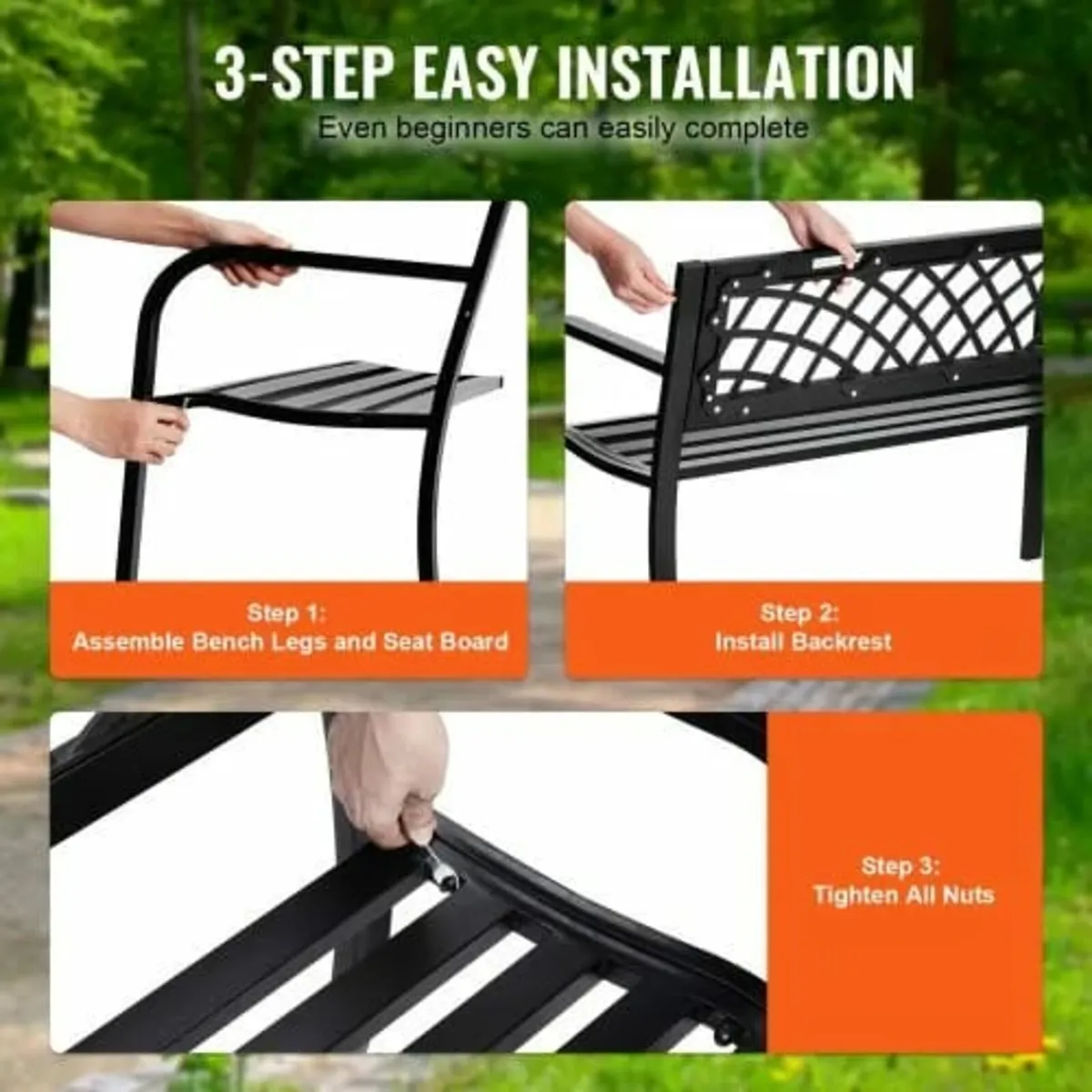 Outdoor Bench, 46 inches Metal Garden Bench for Ou - Image 4