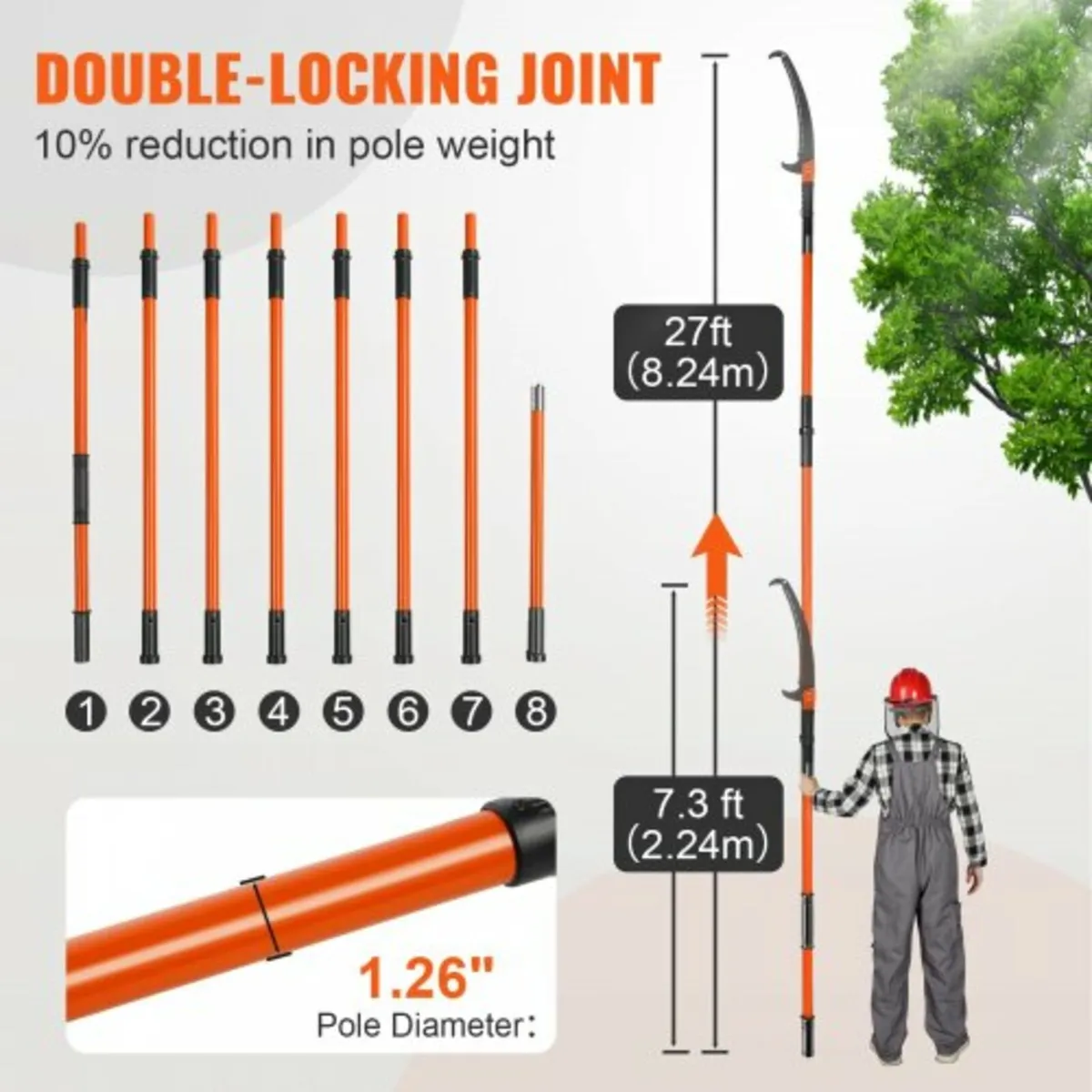 Manual Pole Saw, 2.2 - 8.2 m Extendable Tree Prune - Image 3