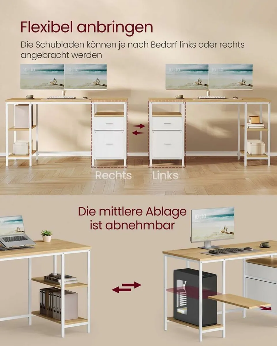 Modern Office Desk with Drawers & Shelves Rustic V - Image 4