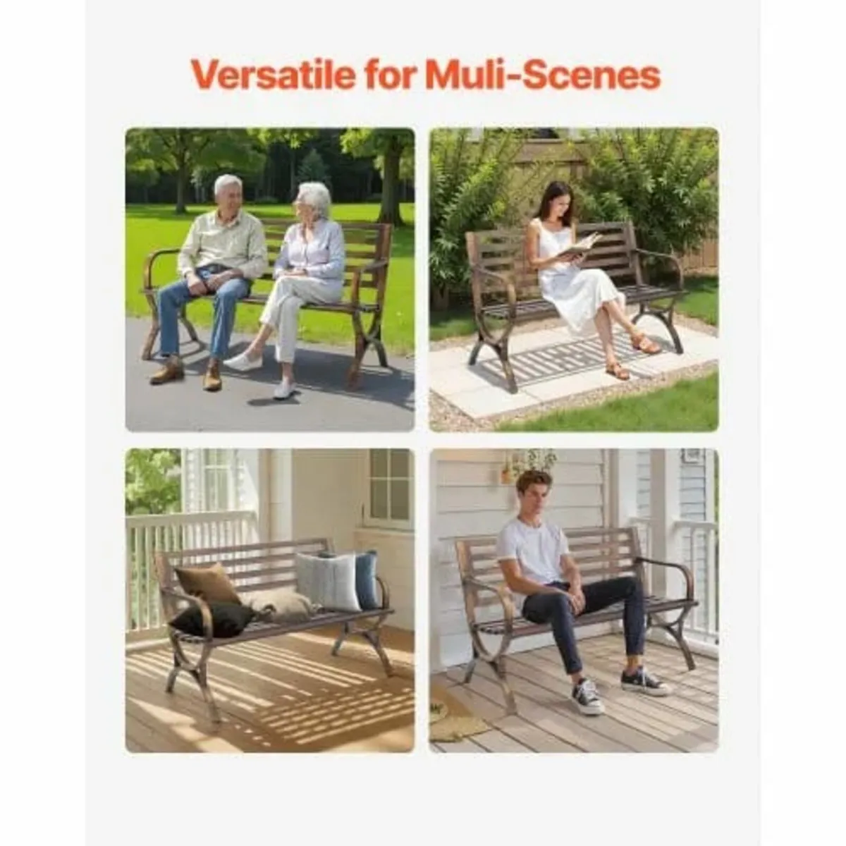 Outdoor Bench Patio Bench 127 cm Metal Frame Slatt - Image 2