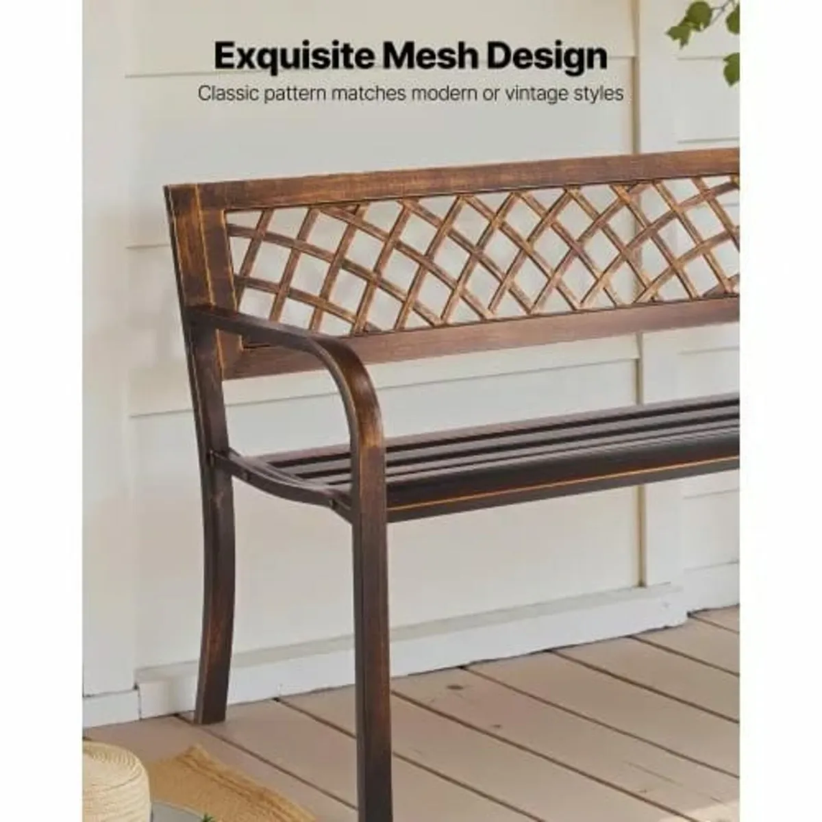 Patio Bench 116 cm Metal Frame PVC Mesh Backrest f - Image 2