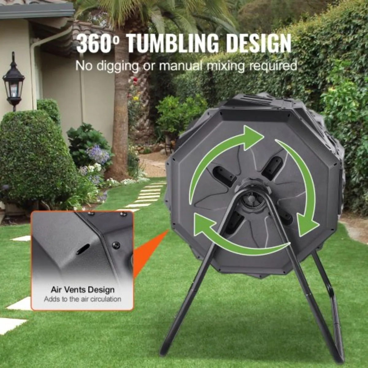 Compost Bin, 162.8 L Dual Chamber Composting Tumbl - Image 3