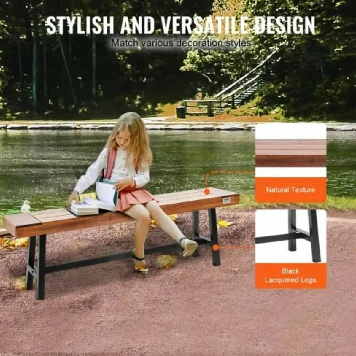 Outdoor Bench, 63 inches Wood Garden Bench with Me - Image 2
