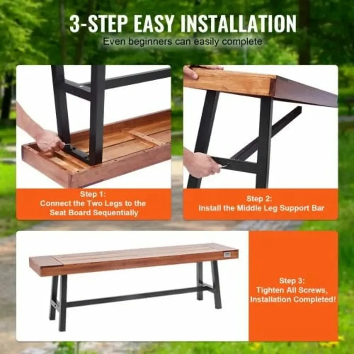 Outdoor Bench, 63 inches Wood Garden Bench with Me - Image 4