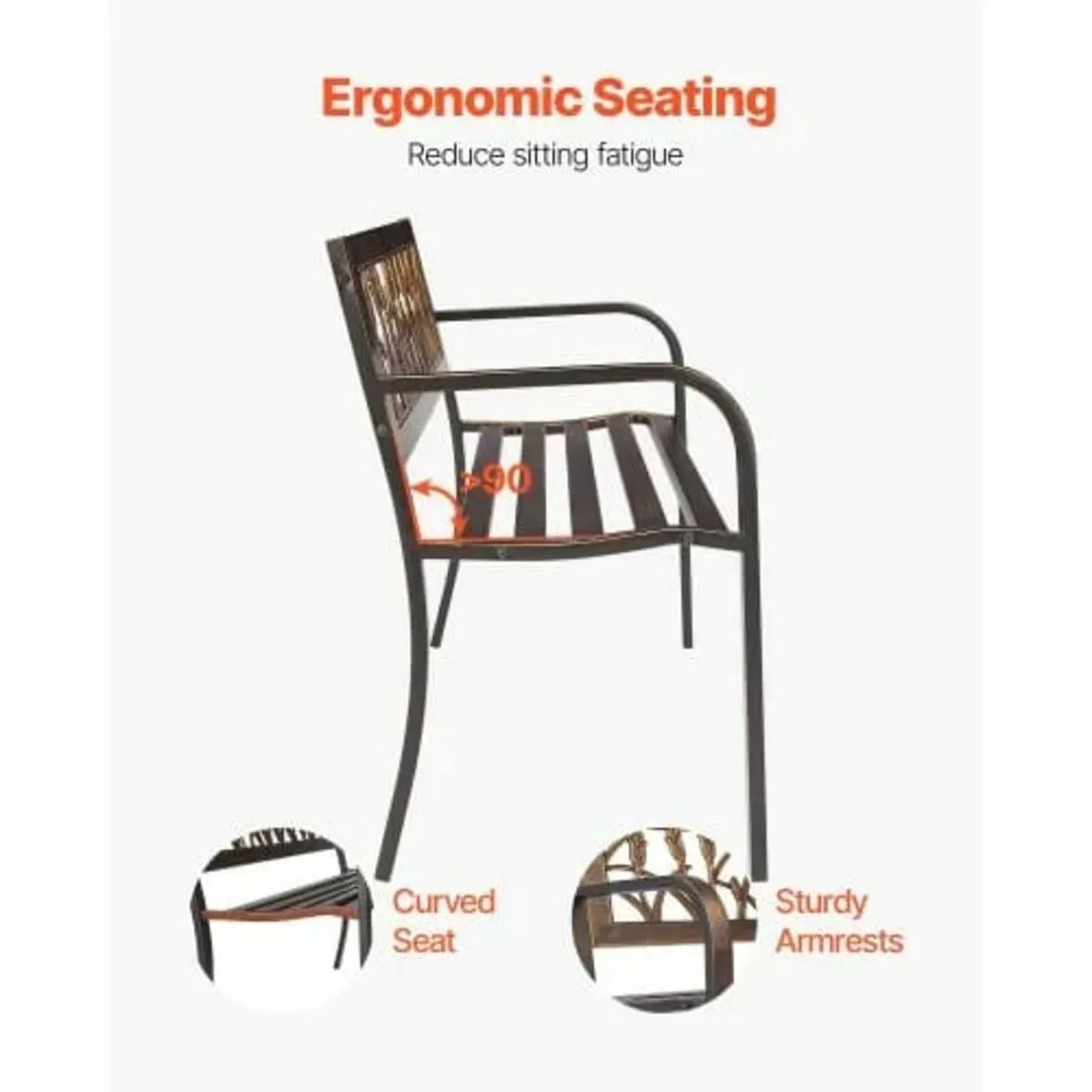 Outdoor Bench Patio Bench 127cm Metal Frame PVC Fl - Image 2