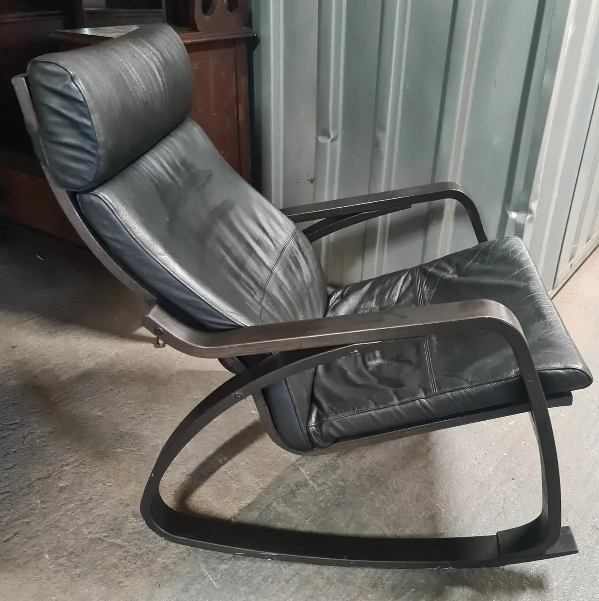 Black Leather Rocking Armchair - Image 1