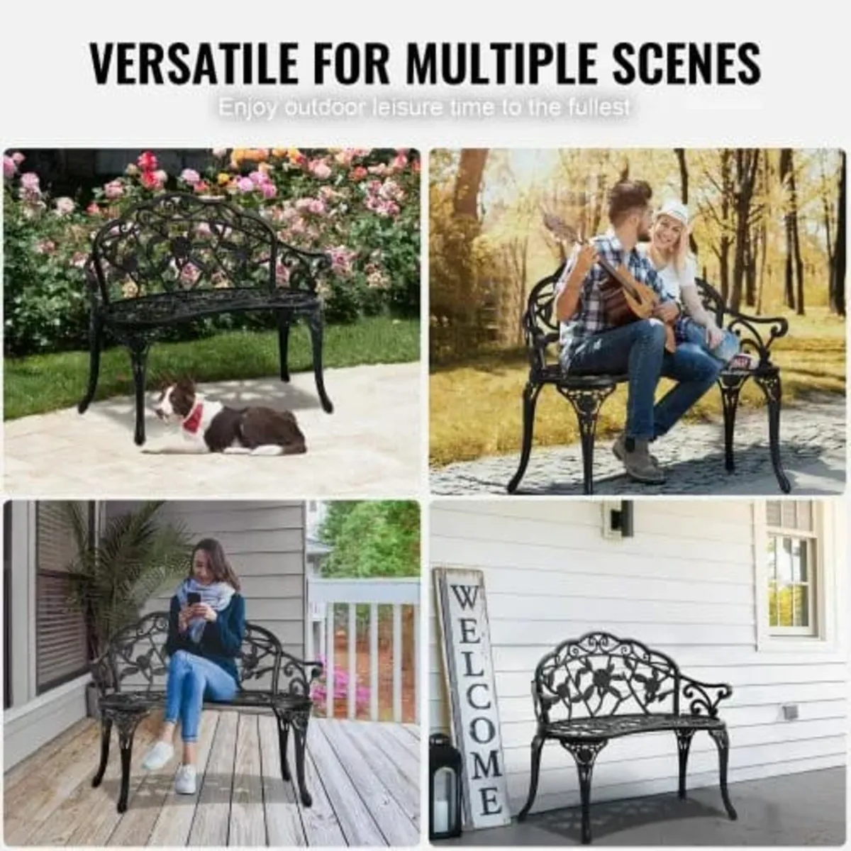Outdoor Bench, 38.8 inches Metal Garden Bench for - Image 4
