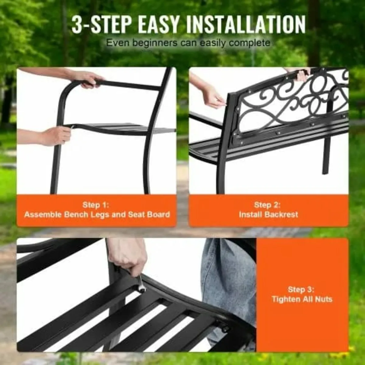 Outdoor Bench, 50 inches Metal Garden Bench for Ou - Image 2