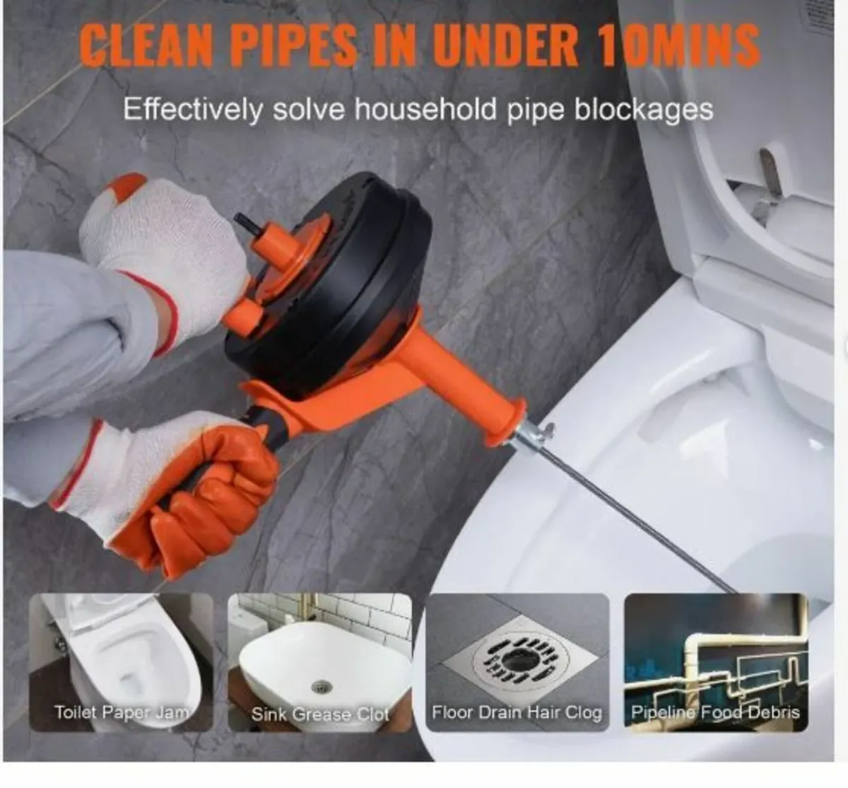 Drain Auger 762 cm, Plumbing Snake - Image 4