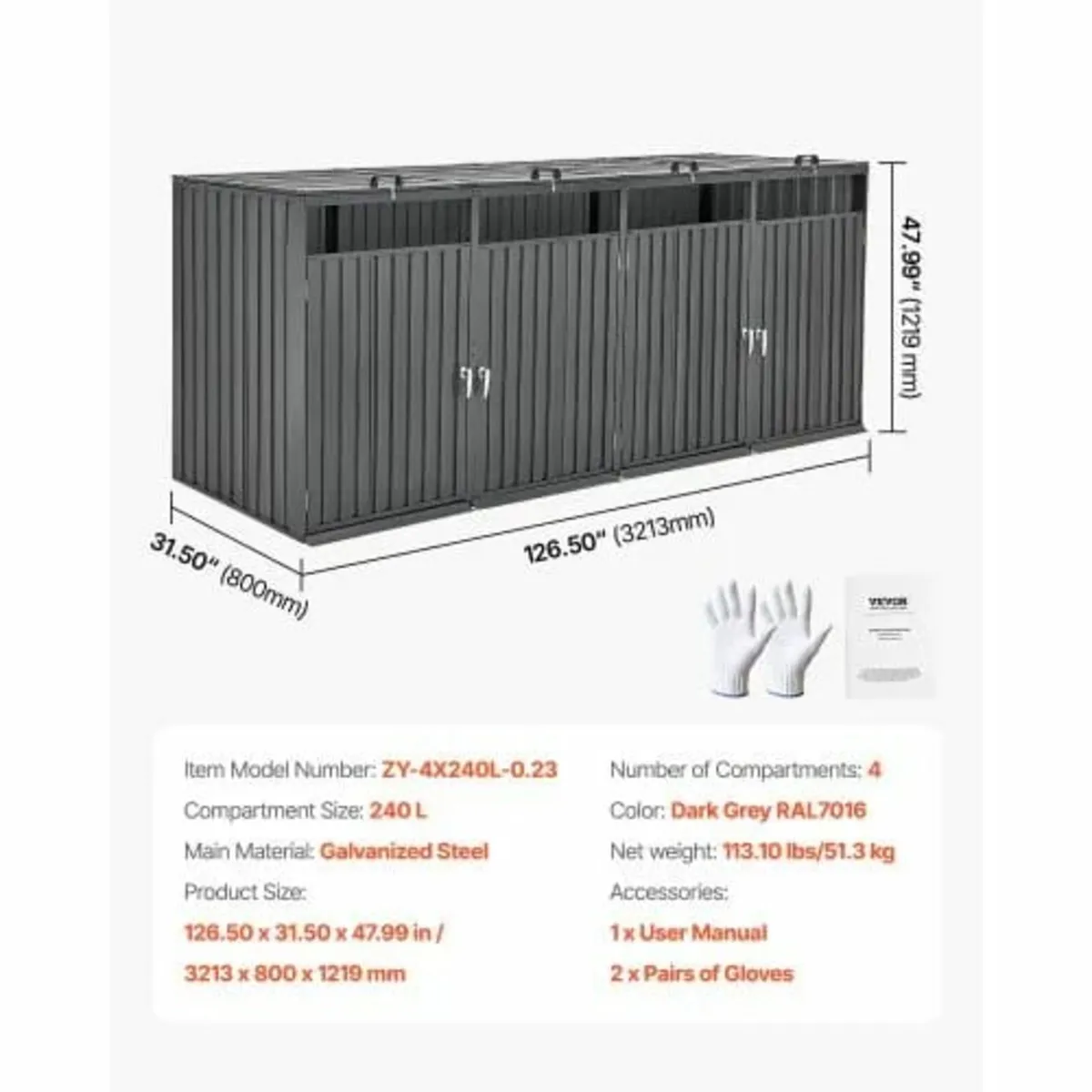 Trash Can Storage, 4 x 52.79 Gal Trash Bin Storage - Image 3