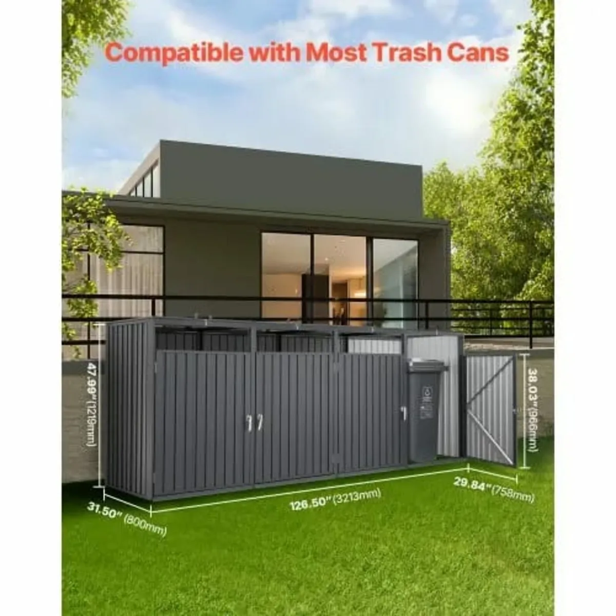 Trash Can Storage, 4 x 52.79 Gal Trash Bin Storage - Image 4