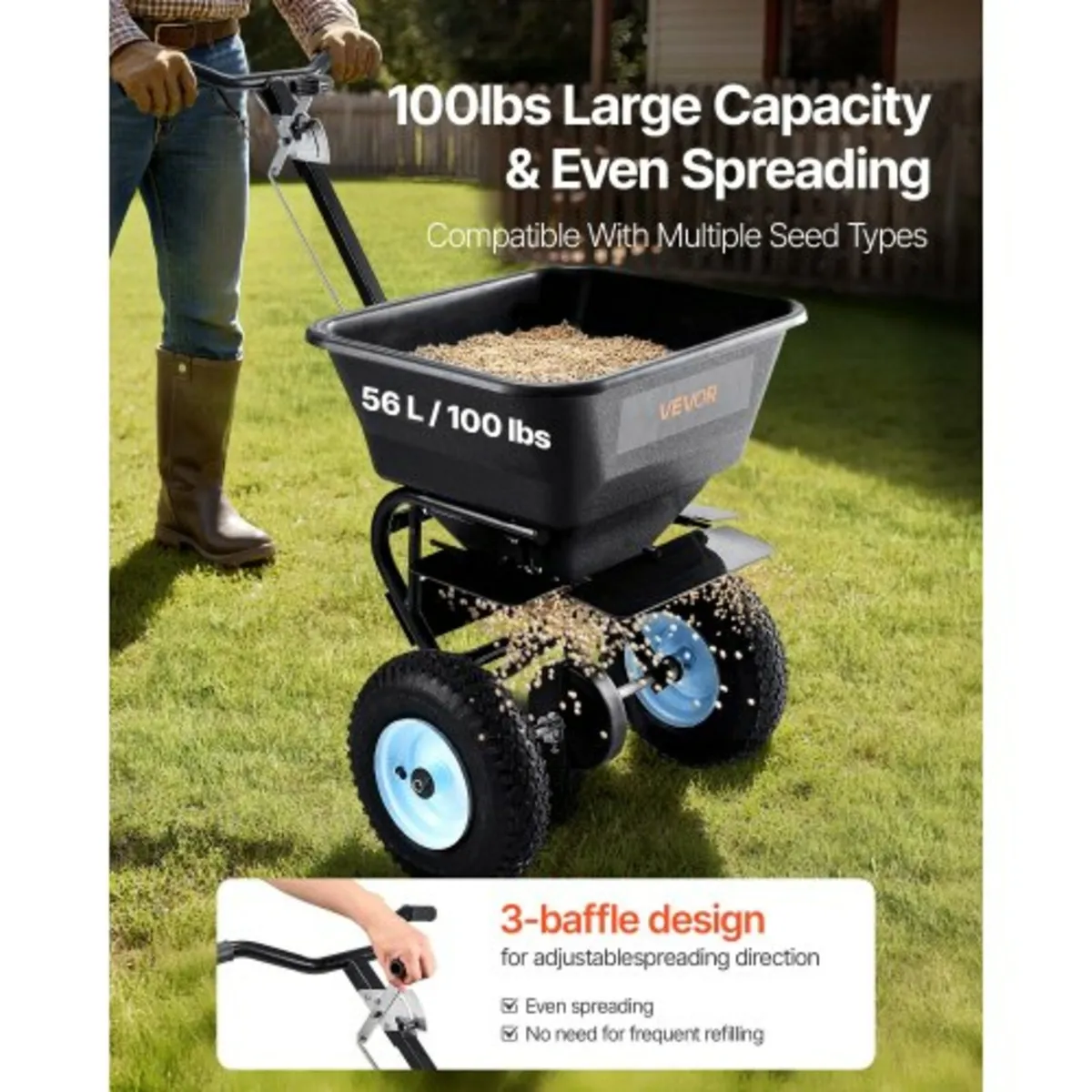 Walk-Behind Push Broadcast Spreader 100LB Capacity - Image 2