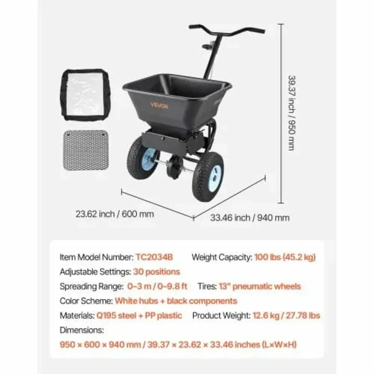 Walk-Behind Push Broadcast Spreader 100LB Capacity - Image 4