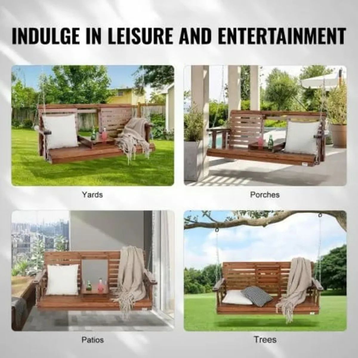 Wooden Porch Swing 5 ft, Patio bench swing for Cou - Image 4