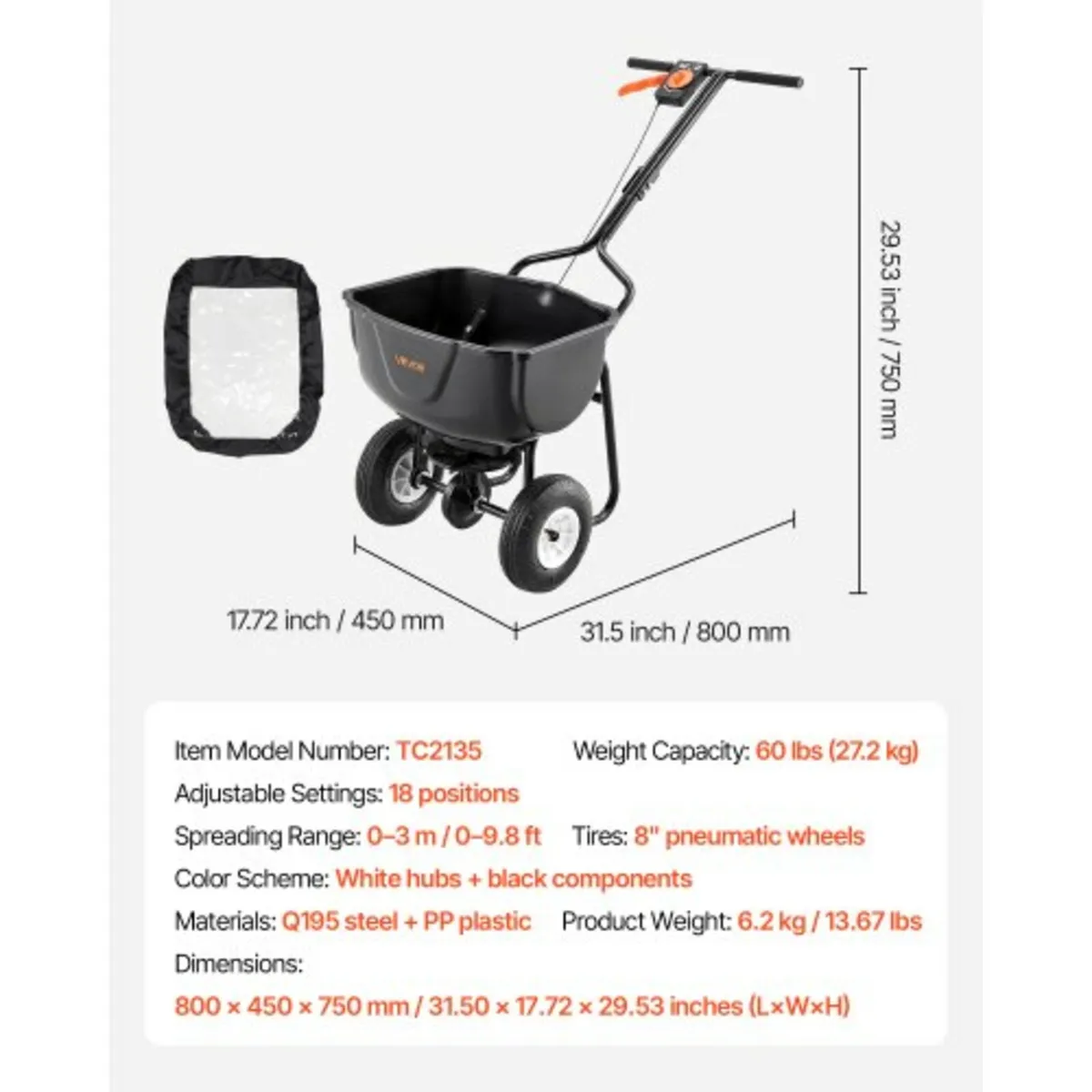 Broadcast Spreader, 60LBS Capacity, Walk-Behind Pu - Image 2