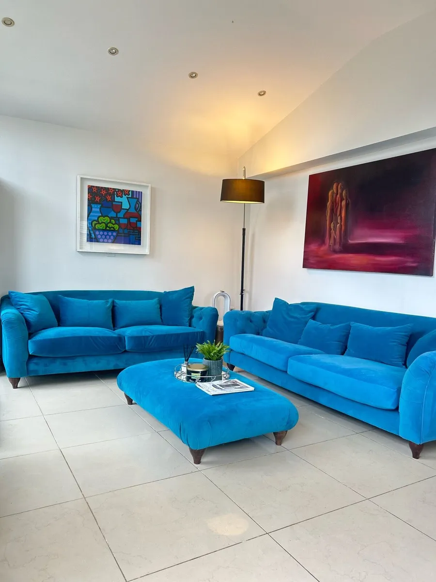 Velvet Sofas - 4 & 3 seater with Footstool - Image 1