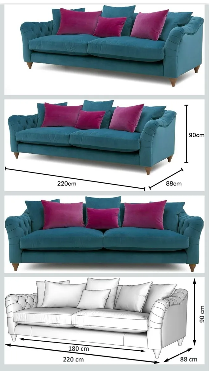 Velvet Sofas - 4 & 3 seater with Footstool - Image 2