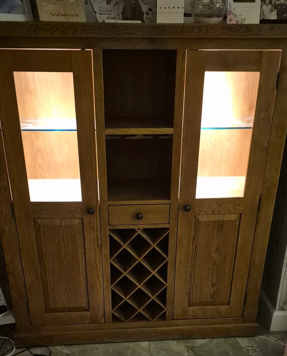 MODERN SOLID OAK DISPLAY CABINET WITH LIGHTS - Image 1