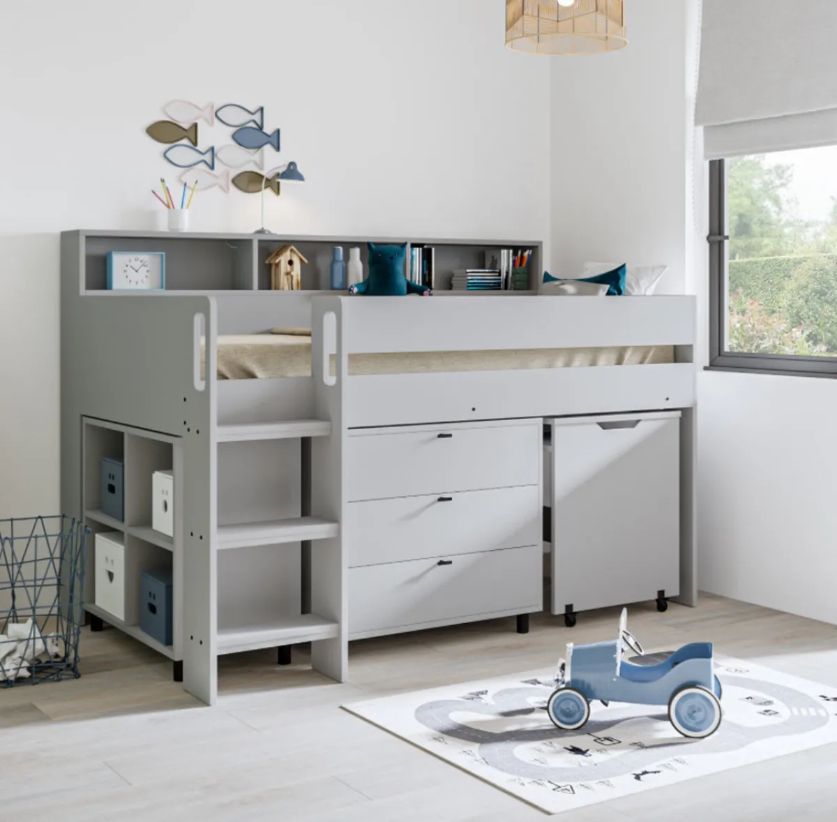 Mid Sleeper Cabin Bed with Desk and Storage - Image 3