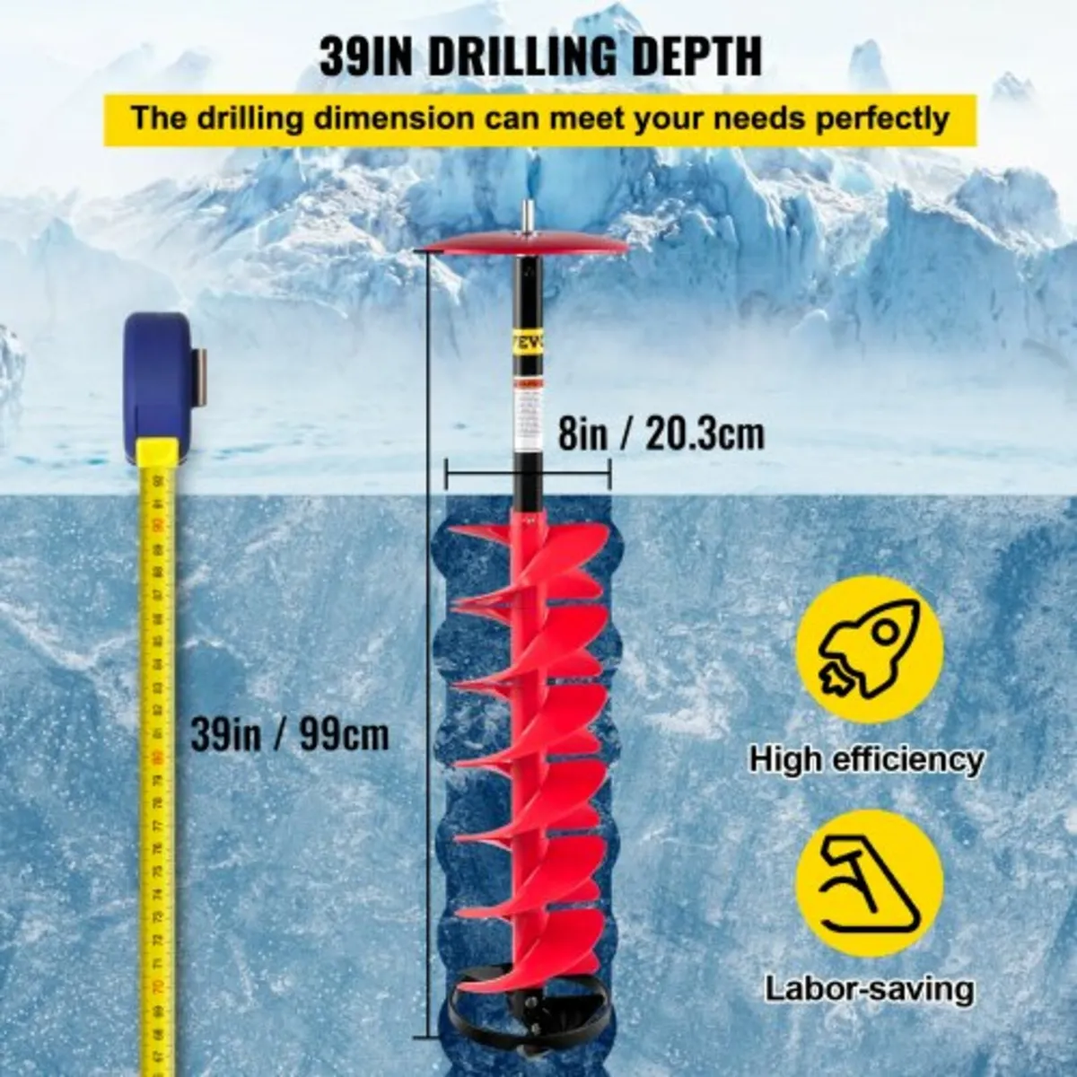 Ice Drill Auger, 8" Diameter Nylon Ice Auger, 39\ - Image 3