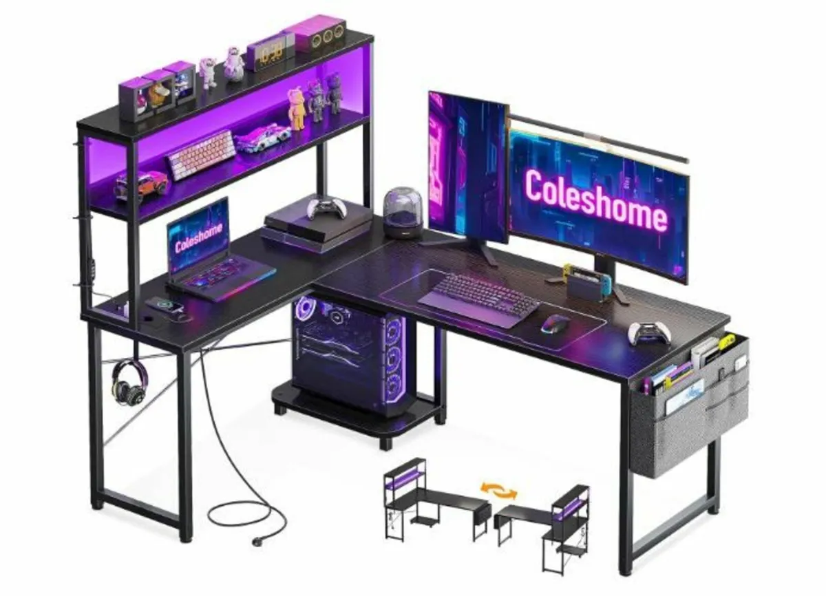 Gaming Table L Shape with LED & Sockets - Image 2