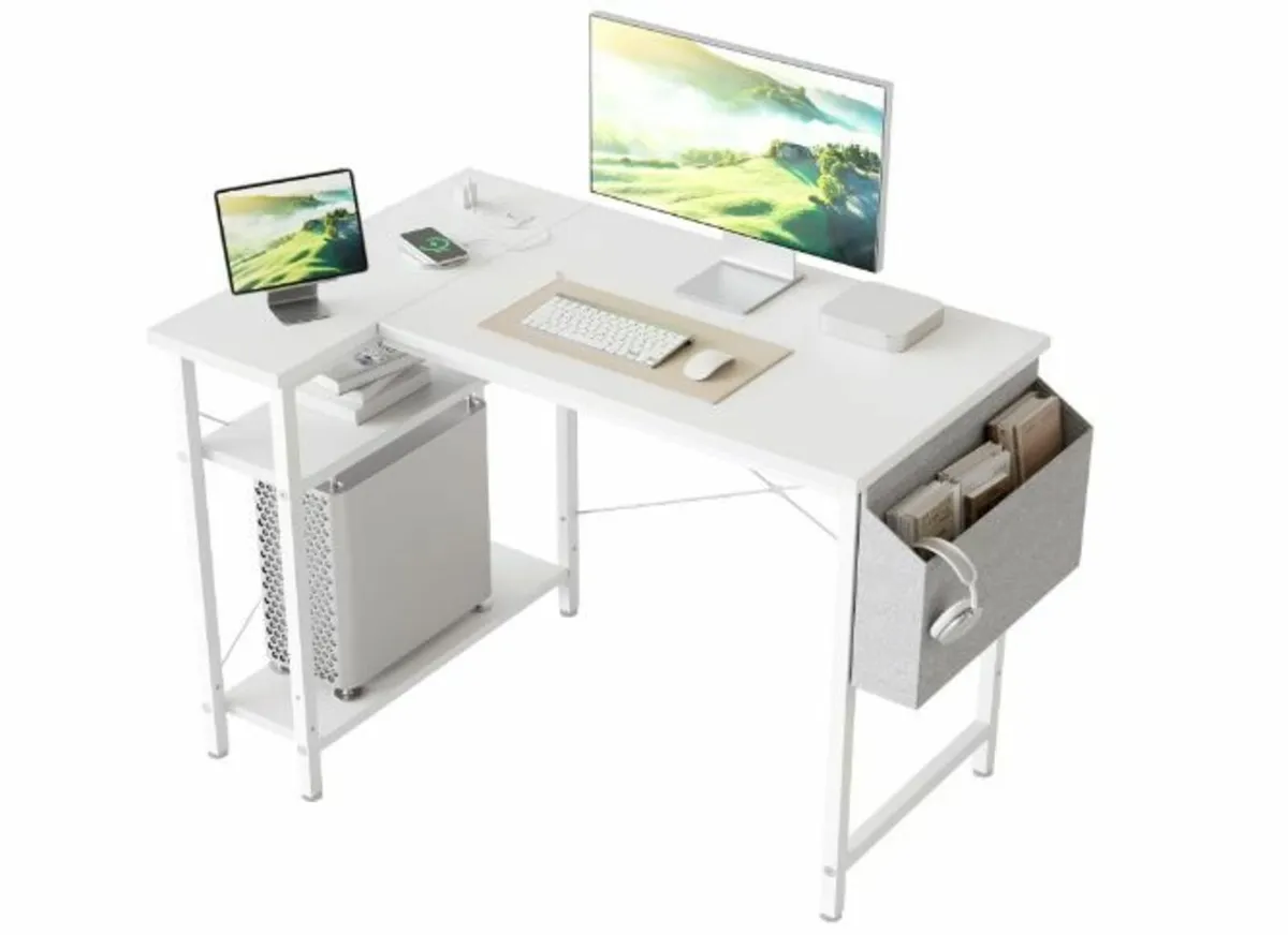 Small L-shaped Desk with Sockets, 100cm - Image 1
