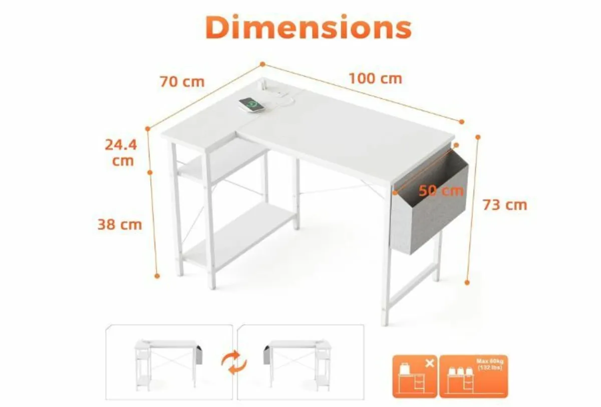 Small L-shaped Desk with Sockets, 100cm - Image 4