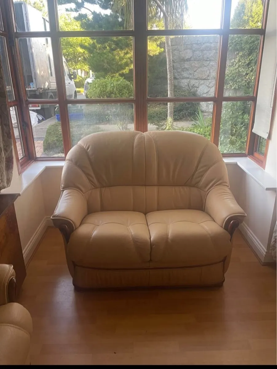 Leather 2 seater and 2 arm chairs - Image 1