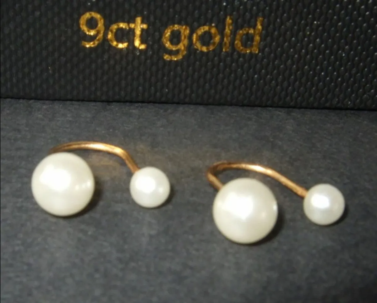 Unusual Vintage Gold & Pearl Earrings - Image 2