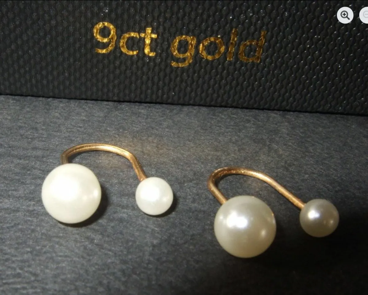 Unusual Vintage Gold & Pearl Earrings - Image 3
