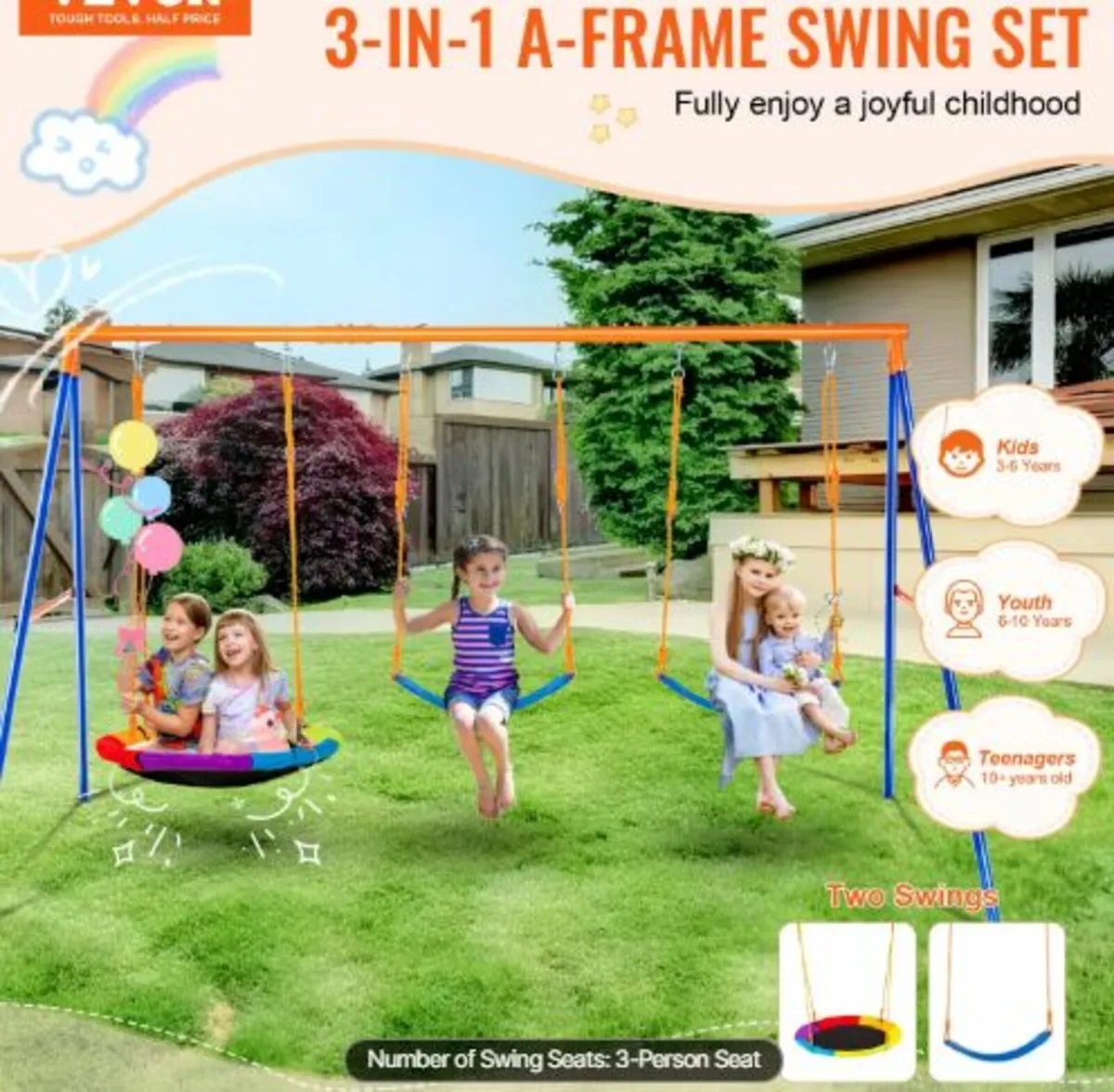 Swing Sets for Backyard,600lbs Load Capacity Swing - Image 3