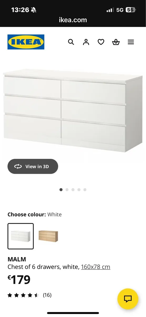Malm White Chest of 6 deep Drawers - Image 2