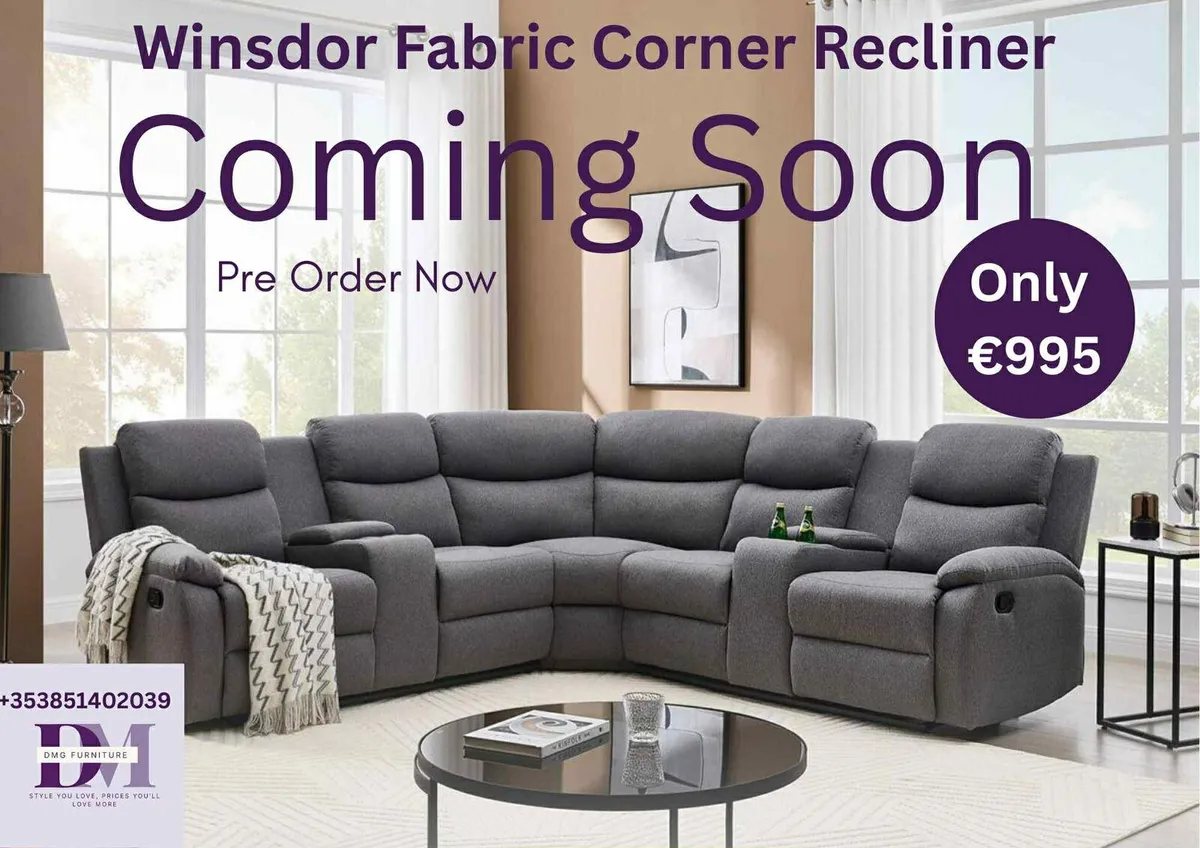 New Windsor Grey Fabric Corner Recliner Pre Order