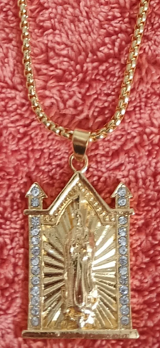 Our lady pendant and chain gold plated - Image 1